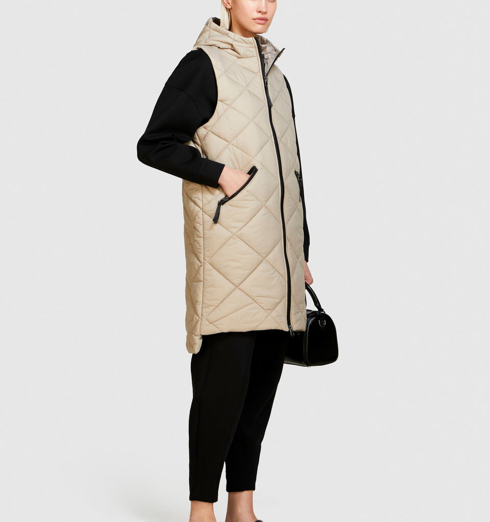 Long vest with hood - women's vests and sleeveless jackets - Beige | Sisley image number 2